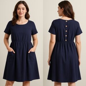 Emery Rose Navy Blue Cotton Dress – Size Large